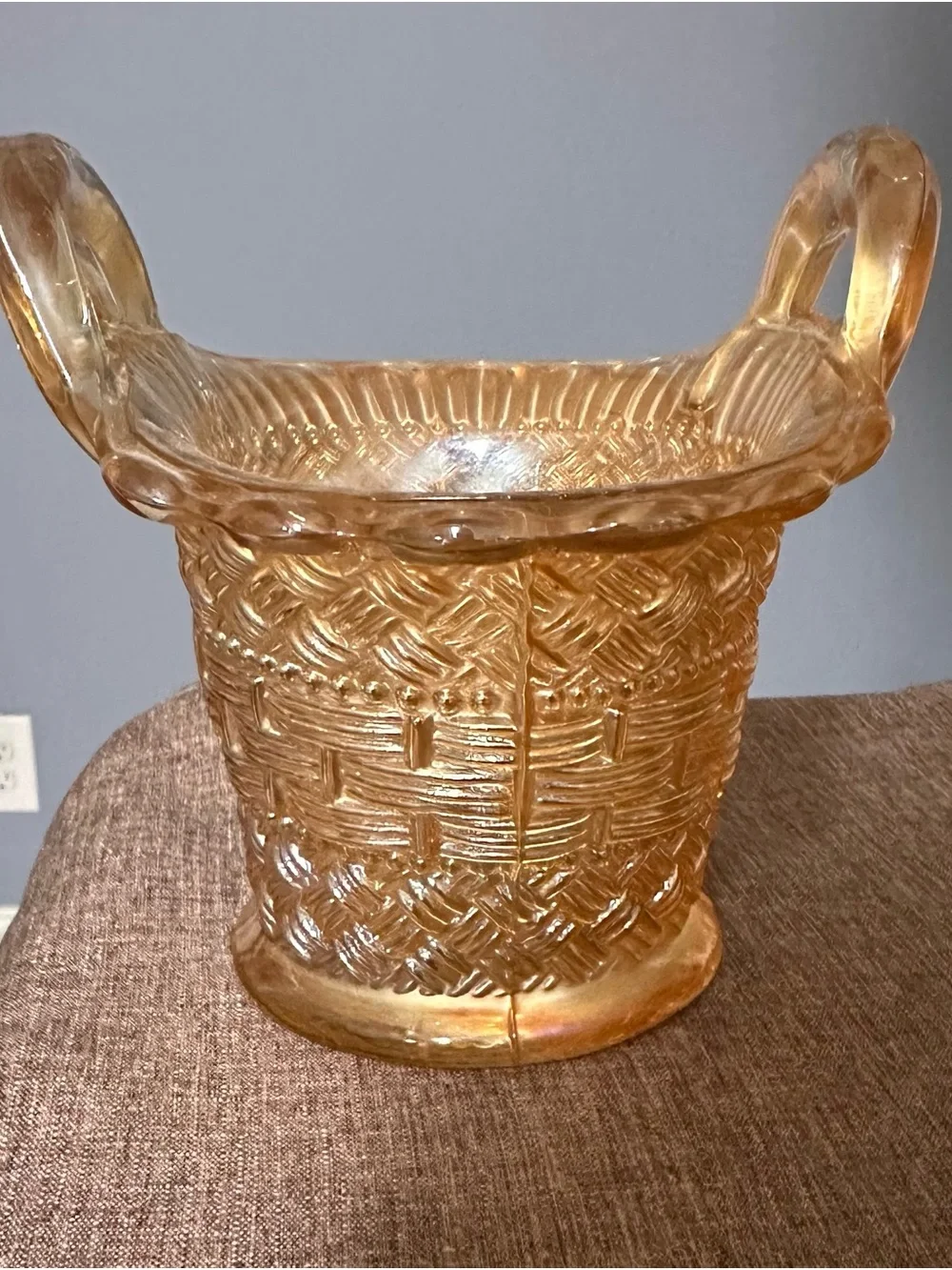 Golden Iridescent Glass Basket with Handles - Home Accents